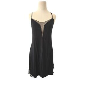 Victoria's Secret Black Silver Mesh Plunge Slip Dress Lingerie Mini S